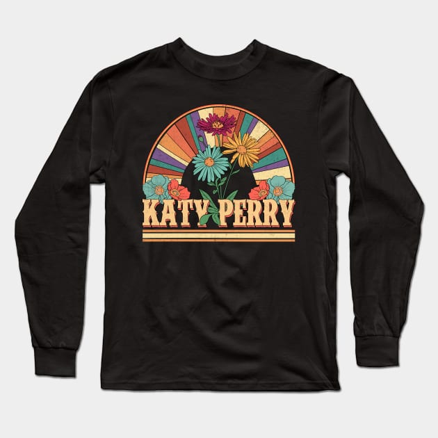 Katy Flowers Name Perry Personalized Gifts Retro Style Long Sleeve T-Shirt by Dinosaur Mask Store